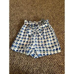 Miami White‎ & Blue Floral High Rise Paper Bag Shorts Women's Size S